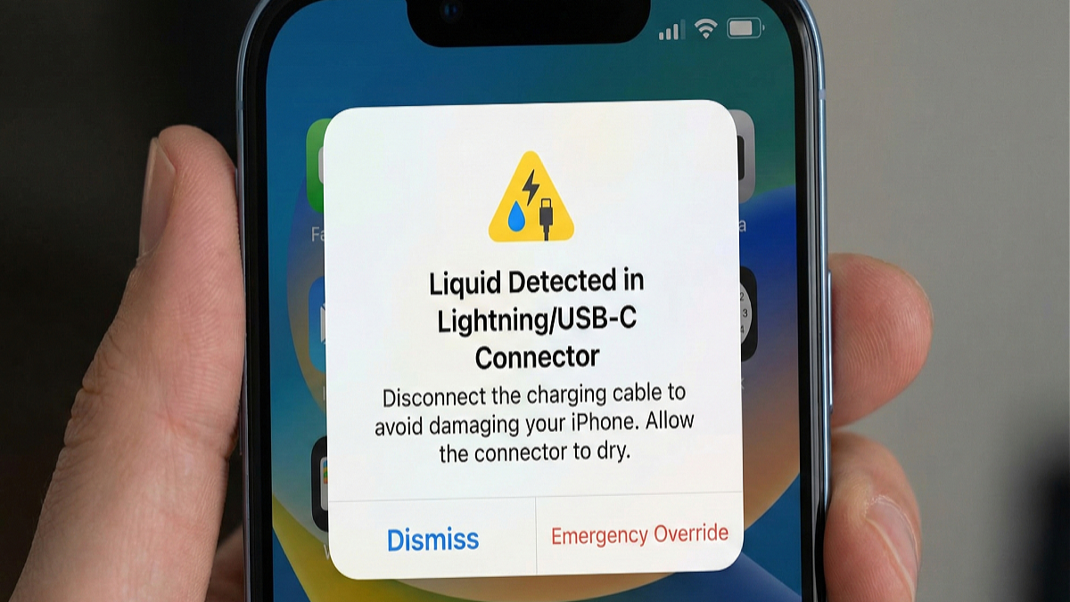 iPhone liquid detected in lightning and USB-C connector warning screen
